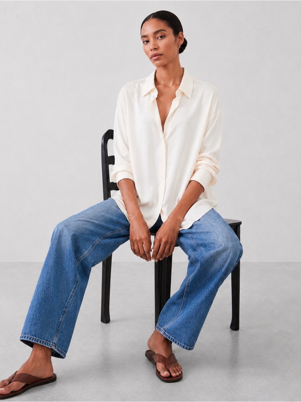 Banana Republic Silky Oversized Shirt Snow Day Ivory L Relaxed